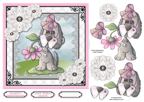 Cute Dog With Flower Square Card Front
