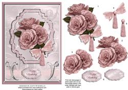 Blush Roses on Embossed Satin