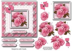 Pink Roses on Lace Square Card