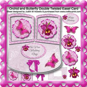 Orchid and Butterfly Double Twisted Easel Card