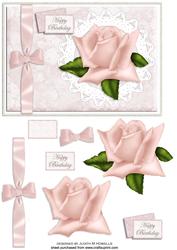 Pink Rose on Floral Padded Background