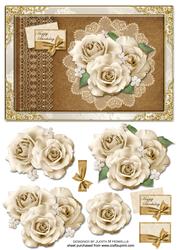 Cream Rose Bouquet on a Lace Mat