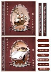 Two Male Card Fronts/toppers Ship and Car