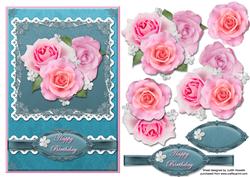 Pink Roses on Teal with Lace