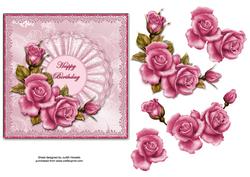 Pink Roses on Satin and Frill Mat