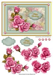 Pink Roses on a Floral Background