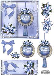 Blue Christmas Poinsettia Square Card