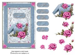Blue Gift with Roses Card Front