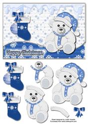 Blue Christmas Ted Wavy Edge Card