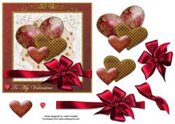 Valentine Hearts with Bow Card Front