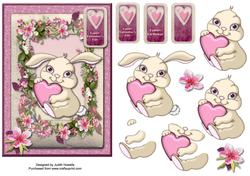 Bunny Love Birthday or Valentine Card Front