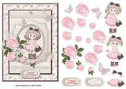 Cute Girl with Roses Card Front
