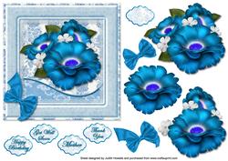 Framed Blue Summer Roses Card Front