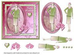 Vintage Rose Pink and Green Card Front
