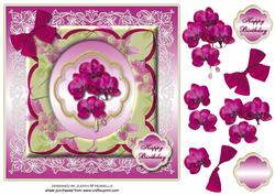 Burgandy Flowers in Floral Frame Large Card Front