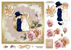Cute Wedding Couple with Roses Card Front