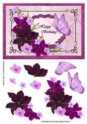 Burgandy Floral Spray Birthday Card Front