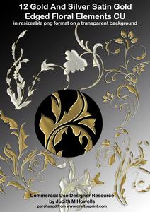 Gold and Silver Satin Gold Edged Floral Elements