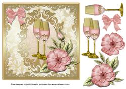 Champagne Glasses in Pink and Gold Card Front