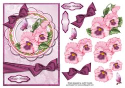 Pink Pansies on Scalloped Frame Card Front