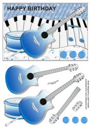 Guitar and Music Blue Birthday Card Front