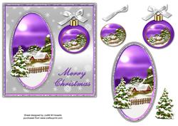 Silver and Lilac Christmas Scene Card Front