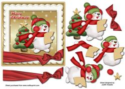 Carol Singing Bear Bow Wrap Card Front