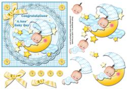 Sleeping Baby Boy on Moon Card Front