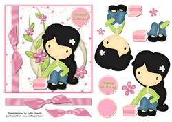 Birthday Girl Sitting in Flower Frame Card Front