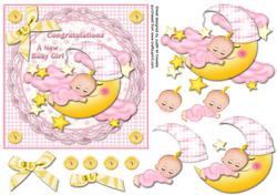 Sleeping Baby Girl on Moon Card Front