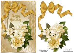 Golden Gardenia Flowers A5 Birthday Card Front