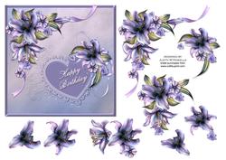 Winter Lilies with Heart Birthday Card Front