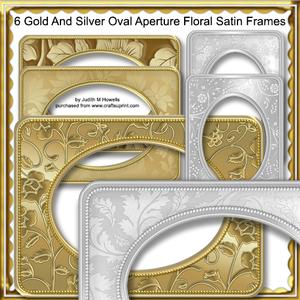 Gold and Silver Oval Aperture Floral Satin Frames Cu