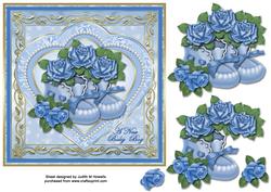 New Baby Boy Booties and Roses Card Front