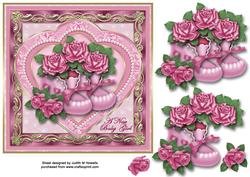 New Baby Girl Booties and Roses Card Front