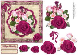 Rose Bouquet on Scalloped Panel Square Card Front