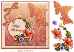 Petunias and Butterflies Large Birthday Card Front