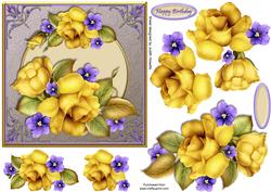 Yellow Roses with Lilac Fowers Card Front
