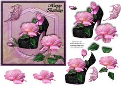 Shoe and Sugarplum Roses Birthday Card Front