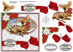 Christmas Deer Silver and Red Card Front