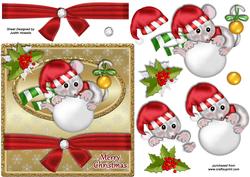 Snowball Mouse Gold Christmas Card Front