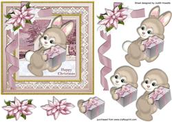 Bunny with Christmas Gift Lace Framed Card Front