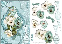 Teal Vintage Pansies Envelope Style Card Front