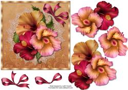 Hibiscus Flowers on Gold Open Occasion Card Front