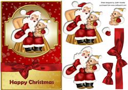 Santa and Bear Red and Gold Card Front