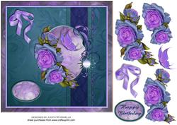 Lilac and Teal Roses Large Card Front