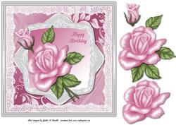 Lace Edged Pink Rose Birthday Card Front