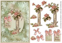 Vintage Vase of Roses A5 Card Front