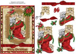Kittens in Santa's Boot 7 x 5 Card Front
