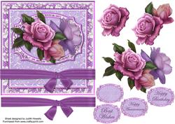 Roses and Lace in Lilac Bow Wrap Card Front